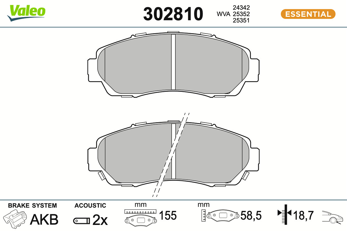 Kit pastiglie freno, Freno a disco - 302810 VALEO